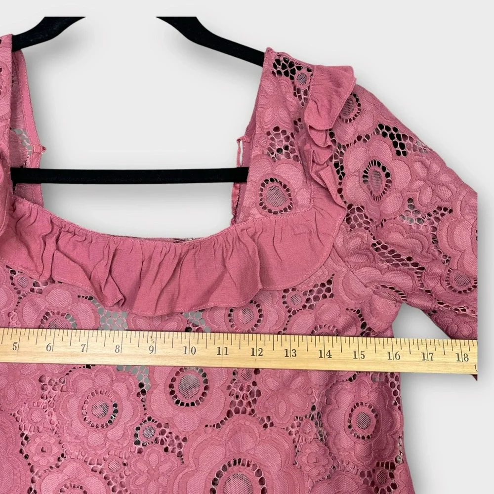 For Love & Lemons Sonya Lace Babydoll Mini Dress Floral Pink Size S Tie Back - Picture 12 of 13